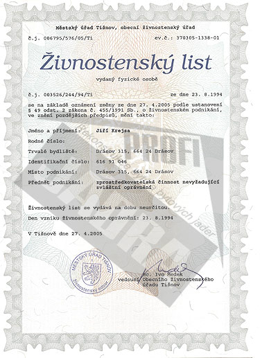 Certifikáty garance kvality a osvěčení.